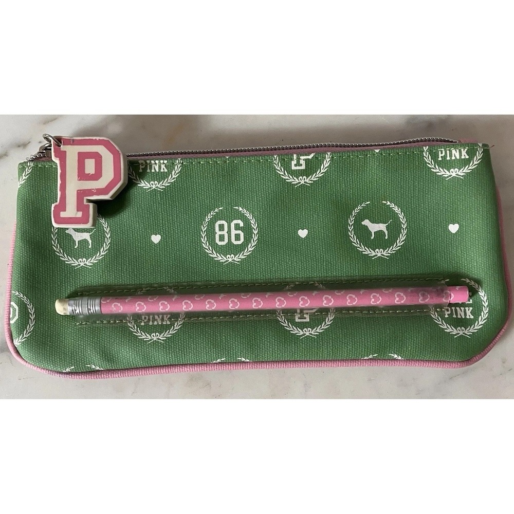 Victoria's Secret PINK 86‎ Rare Green Bag Pencil, Case & Eraser Collectors HTF!!